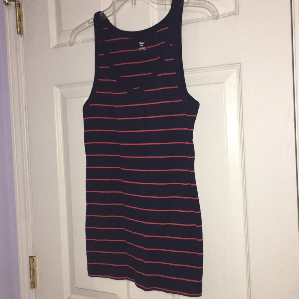 Old Navy tank top, navy blue with red stripes